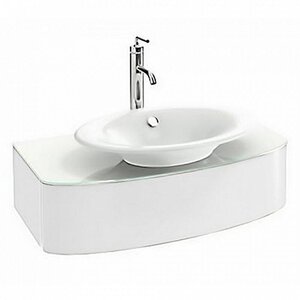 Изображение товара Тумба с раковиной Jacob Delafon Presquile 85 см, стеклянная поверхность, белый блестящий лак