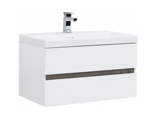 Изображение товара Тумба под раковину Aquanet Беркли 80 см подвесная, 2 ящика, белый глянцевый/дуб рошелье, 254290