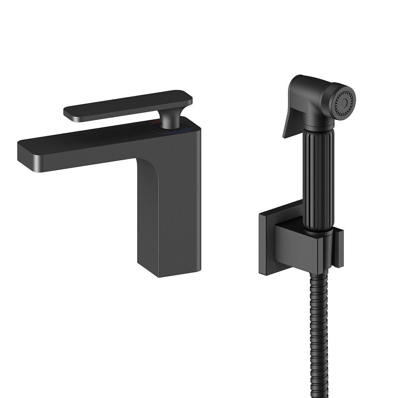 Изображение товара Смеситель Timo Torne 4360/03G для раковины с гигиеническим душем, цвет чёрный матовый