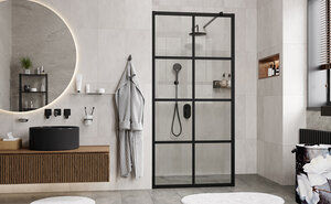 Изображение товара Душевая стенка WasserKraft Glan 66W44 со свободным входом, 100 см, стекло прозрачное с принтом, профиль черный