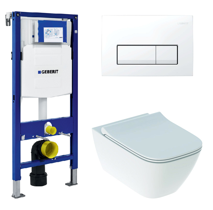 Изображение товара Инсталляция Geberit с безободковым унитазом Smyle Square 112 см Rimfree микролифт комплект