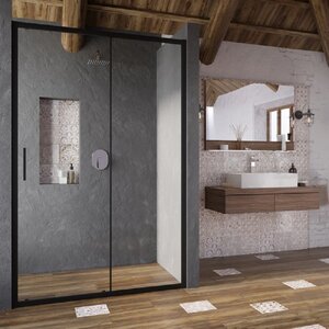 Изображение товара Душевая дверь в нишу Ravak Blix Slim BLSDP2-120, профиль чёрный, витраж транспарент, X0PMG0300Z1