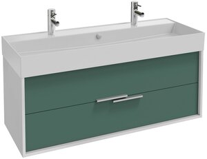 Изображение товара Тумба под раковину Jacob Delafon Vivienne 120 см, корпус белый глянцевый, фасад эвкалипт матовый, ручки хром, EB1509-N18-M87