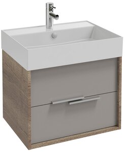 Изображение товара Тумба под раковину Jacob Delafon Vivienne 60 см, корпус дуб табак, фасад серый титан глянцевый, без ручек, EB1583-E52-N21