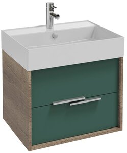 Изображение товара Тумба под раковину Jacob Delafon Vivienne 60 см, корпус дуб табак, фасад эвкалипт глянцевый, ручки хром, EB1506-E52-G1O