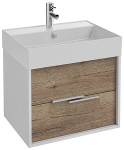 Изображение товара Тумба под раковину Jacob Delafon Vivienne 60 см, корпус белый глянцевый, фасад дуб табак, без ручек, EB1583-N18-E52