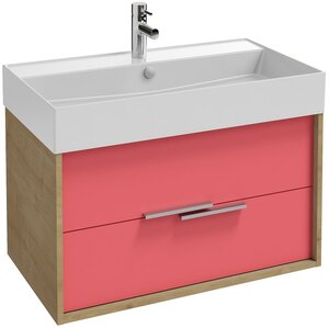 Изображение товара Тумба под раковину Jacob Delafon Vivienne 80 см, корпус арлингтонский дуб, фасад алый матовый, ручки хром, EB1507-E70-M81