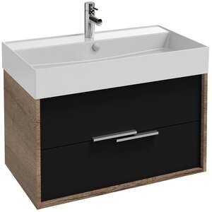 Изображение товара Тумба под раковину Jacob Delafon Vivienne 80 см, корпус дуб табак, фасад черный глянцевый, без ручек, EB1584-E52-274