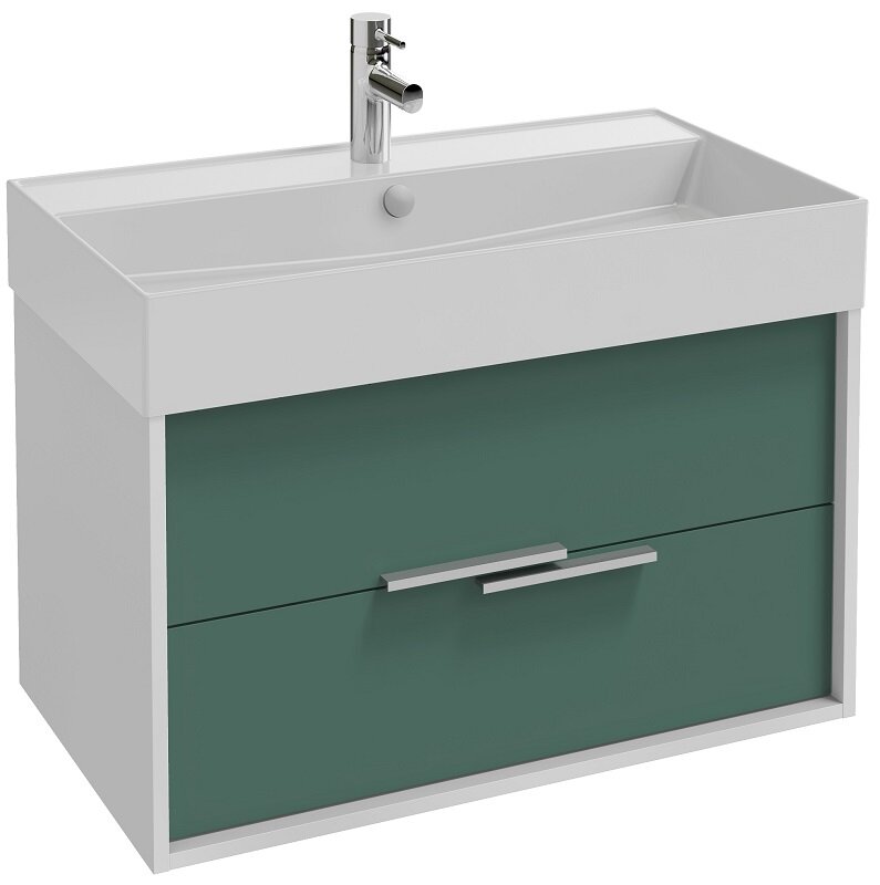 Изображение товара Тумба под раковину Jacob Delafon Vivienne 80 см подвесная белая с эвкалиптовым фасадом и ручками хр