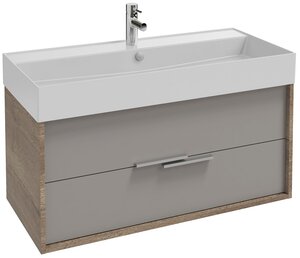 Изображение товара Тумба под раковину Jacob Delafon Vivienne 100 см, корпус дуб табак, фасад серый титан сатин, ручки хром, EB1508-E52-S21