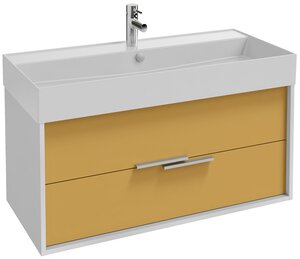 Изображение товара Тумба под раковину Jacob Delafon Vivienne 100 см, корпус белый глянцевый, фасад императорский жёлтый сатин, ручки хром, EB1508-N18-S48