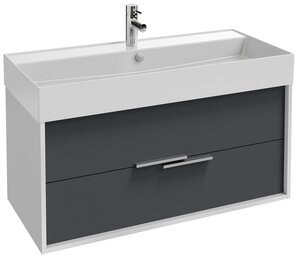 Изображение товара Тумба под раковину Jacob Delafon Vivienne 100 см, корпус белый глянцевый, фасад черный глянцевый, без ручек, EB1585-N18-G1F
