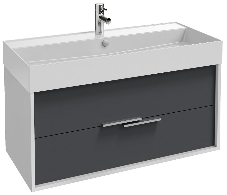 Изображение товара Тумба под раковину Jacob Delafon Vivienne 100 см с двумя ящиками подвесная белая и черная