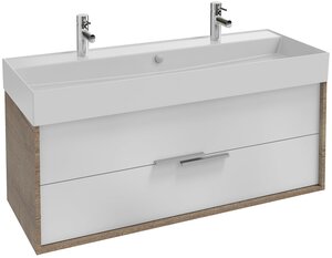 Изображение товара Тумба под раковину Jacob Delafon Vivienne 120 см, корпус дуб табак, фасад белый сатин, без ручек, EB1586-E52-F30
