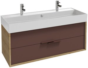 Изображение товара Тумба под раковину Jacob Delafon Vivienne 120 см, корпус арлингтонский дуб, фасад ледяной-коричневый сатин, ручки хром, EB1509-E70-F32