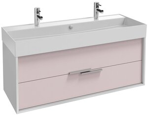 Изображение товара Тумба под раковину Jacob Delafon Vivienne 120 см, корпус белый глянцевый, фасад пыльная роза глянцевый, ручки хром, EB1509-N18-G1H