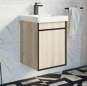 Изображение товара Тумба с раковиной Comfortу Вена 45 см подвесная дуб дымчатый белая сантехника мебель ванная