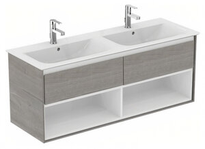 Изображение товара Тумба под раковину Ideal Standard Connect Air 130 см, подвесная, светло-серое дерево, белый матовый, E0831PS