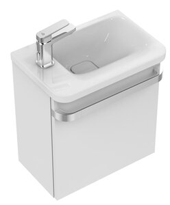 Изображение товара Тумба под раковину Ideal Standard Tonic II Guest 45 см, подвесная, левая, белый лак глянцевый, R4318WG