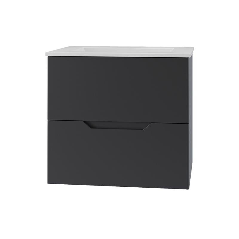 Изображение товара Подвесная тумба с раковиной Orange Line Li-60Tub+Ra черный матовый Soft Touch