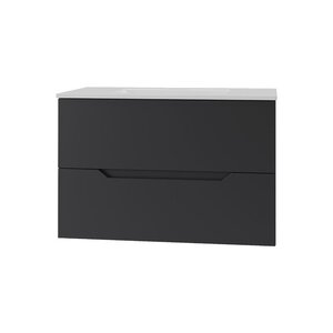 Изображение товара Тумба с раковиной Orange Line, Li-80Tub+Ra, подвесная, чёрный матовый Soft Touch