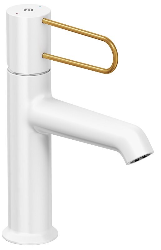Изображение товара Смеситель для раковины Jacob Delafon Odeon Rive Gauche белый с золотой ручкой, 12.3 см