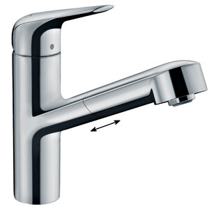 Изображение товара Смеситель для кухонной мойки Hansgrohe Focus, 71814000, с выдвижным изливом, хром глянцевый