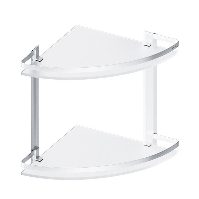 Изображение товара Угловая двойная полка Am.Pm Sense L из стекла и алюминия серебристая