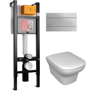 Изображение товара Инсталляция Jacob Delafon 40 см, с безободковым унитазом Vox EDM102, сиденье тонкое микролифт, клавиша хром, комплект E21770RU-00 (E33131RU+EDM102+E20142+E4316-CP)