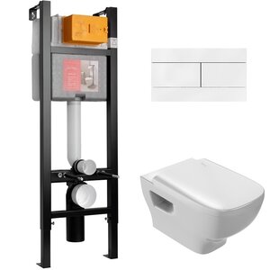 Изображение товара Инсталляция Jacob Delafon 40 см, с безободковым унитазом Struktura EDE102, сиденье тонкое микролифт, клавиша белая, комплект E21771RU-00 (E33131RU+EDE102+E70024+E4316-00)