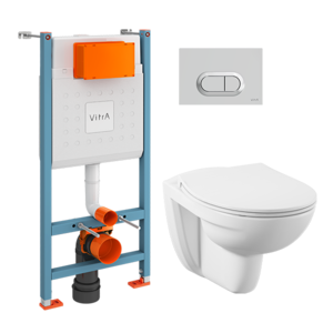 Изображение товара Инсталляция Vitra с унитазом Vitra S10, сиденье микролифт, клавиша матовый хром, 9842B003-7206