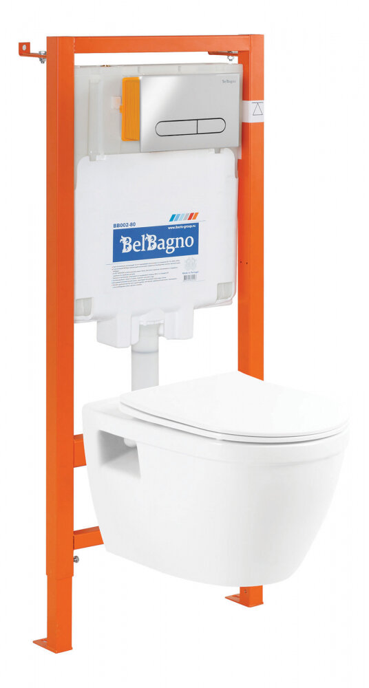 Изображение товара Инсталляция BelBagno с унитазом BelBagno Loto BB070CHR, тонкое сиденье с микролифтом, клавиша хром, комплект 4 в 1