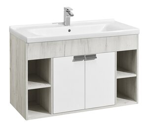 Изображение товара Тумба под раковину Акватон Флай 100 см подвесная, белый, дуб крафт, 1A237501FAX10