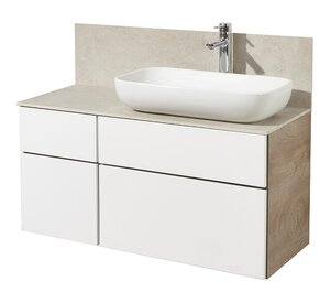Изображение товара Тумба под раковину Акватон Мишель 100 см, дуб эндгрейн, белый, 1A244101MIX40