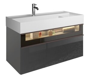 Изображение товара Тумба с раковиной Burgbad Yumo 101 см подвесная серый глянец с подсветкой