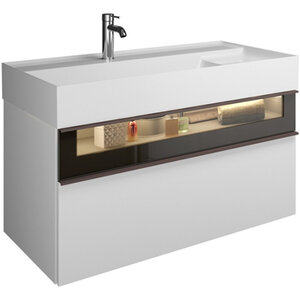 Изображение товара Тумба с раковиной Burgbad Yumo 101 см подвесная с подсветкой белый глянцевый