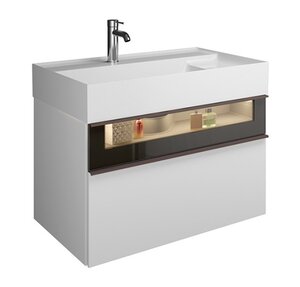 Изображение товара Тумба с раковиной Burgbad Yumo 81 см подвесная с подсветкой белая глянцевая