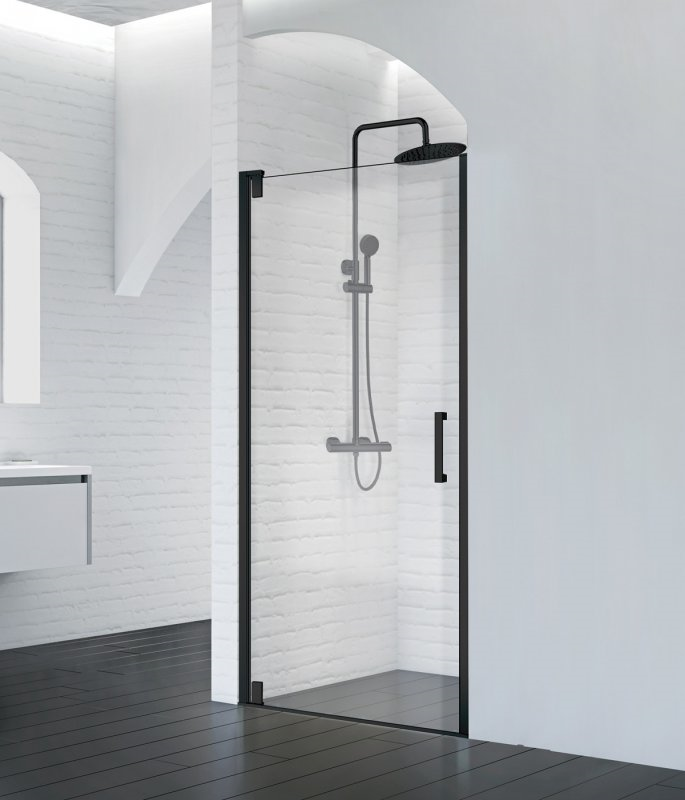Изображение товара Душевая дверь в нишу BelBagno Marmi, 90 х 195 см, стекло прозрачное, профиль хром, MARMI-B-1-90-C-NERO