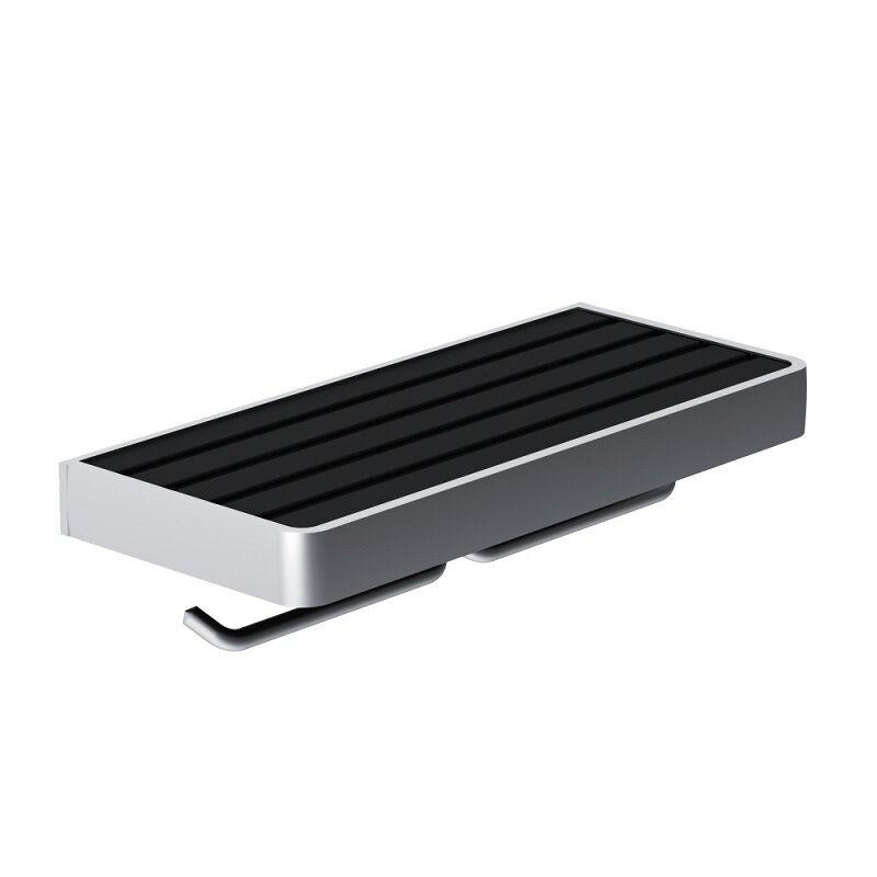 Изображение товара Двойной держатель туалетной бумаги Damixa Jupiter с полочкой из алюминия черный матовый