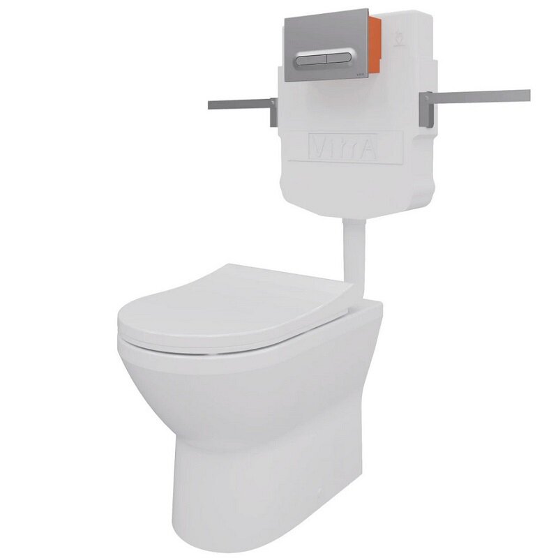 Изображение товара Безободковый приставной унитаз Vitra Allegro 9856B003-7202 с бачком скрытого монтажа, сиденье микролифт, клавиша хром, комплект