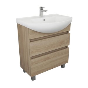 Изображение товара Тумба под раковину Owl Eland 75 см напольная, 2 ящика, цвет дуб сонома, OW29.30.12