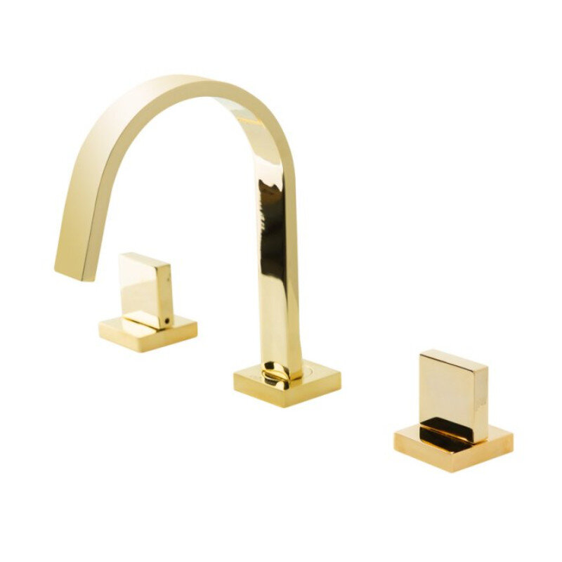 Изображение товара Элегантный двухвентильный смеситель для раковины из латуни с золотым покрытием 24 карата Cezares UN