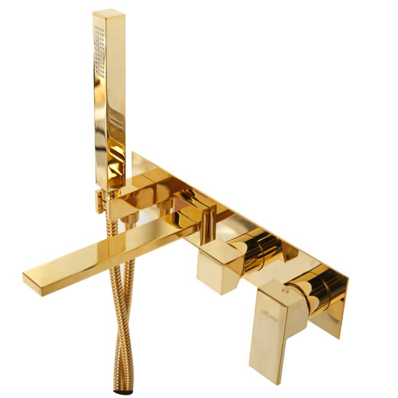 Изображение товара Смеситель Cezares Unika UNIKA-VDM2-03/24 для ванны и душа, с гарнитуром, золото 24 карата