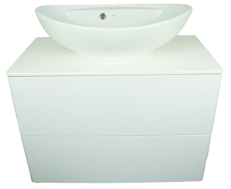 Изображение товара Подвесная тумба с раковиной Гамма 600, белая, МДФ, искусственный камень