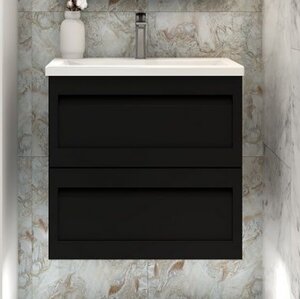 Изображение товара Тумба под раковину Art&Max Platino 58 см подвесная, черный матовый, AM-Platino-580-2C-SO-NM