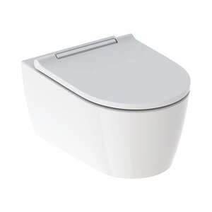 Изображение товара Подвесной безободковый унитаз Geberit One, с технологией смыва TurboFlush, крышка микролифт с глянцевой хромированной вставкой, 500.202.01.1