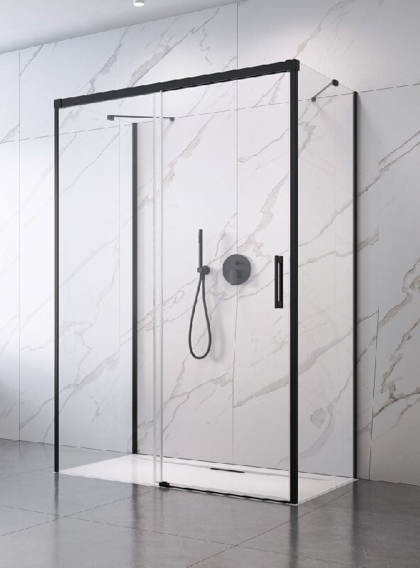 Изображение товара Душевая дверь Radaway Idea Black KDJ+S 100 х 200.5 см с неподвижной частью, стекло прозрачное, профиль черный, правая, 10116100-54-01R