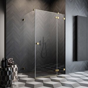 Изображение товара Душевая дверь Radaway Essenza Pro Gold KDJ 80R, 80 х 200 см, с неподвижной частью, стекло прозрачное, профиль золото, правая, 10097080-09-01R