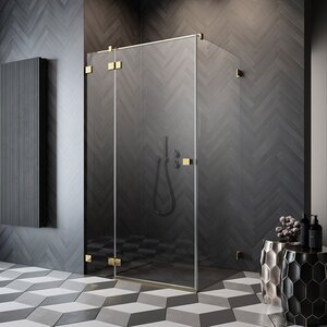 Изображение товара Душевая дверь Radaway Essenza Pro Gold KDJ 90L, 90 х 200 см, с неподвижной частью, стекло прозрачное, профиль золото, левая, 10097090-09-01L