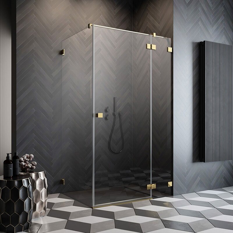 Изображение товара Душевая дверь Radaway Essenza Pro Gold KDJ 90R, 90 х 200 см, с неподвижной частью, стекло прозрачное, профиль золото, правая, 10097090-09-01R